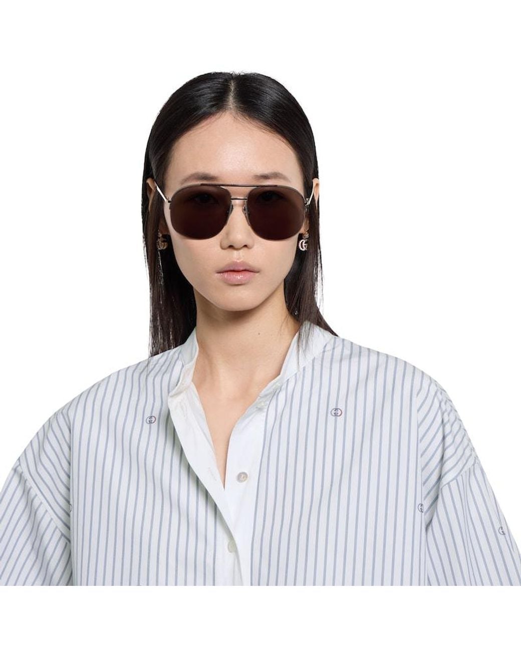 Gucci White Interlocking G Thin Pinstripe Cotton Shirt