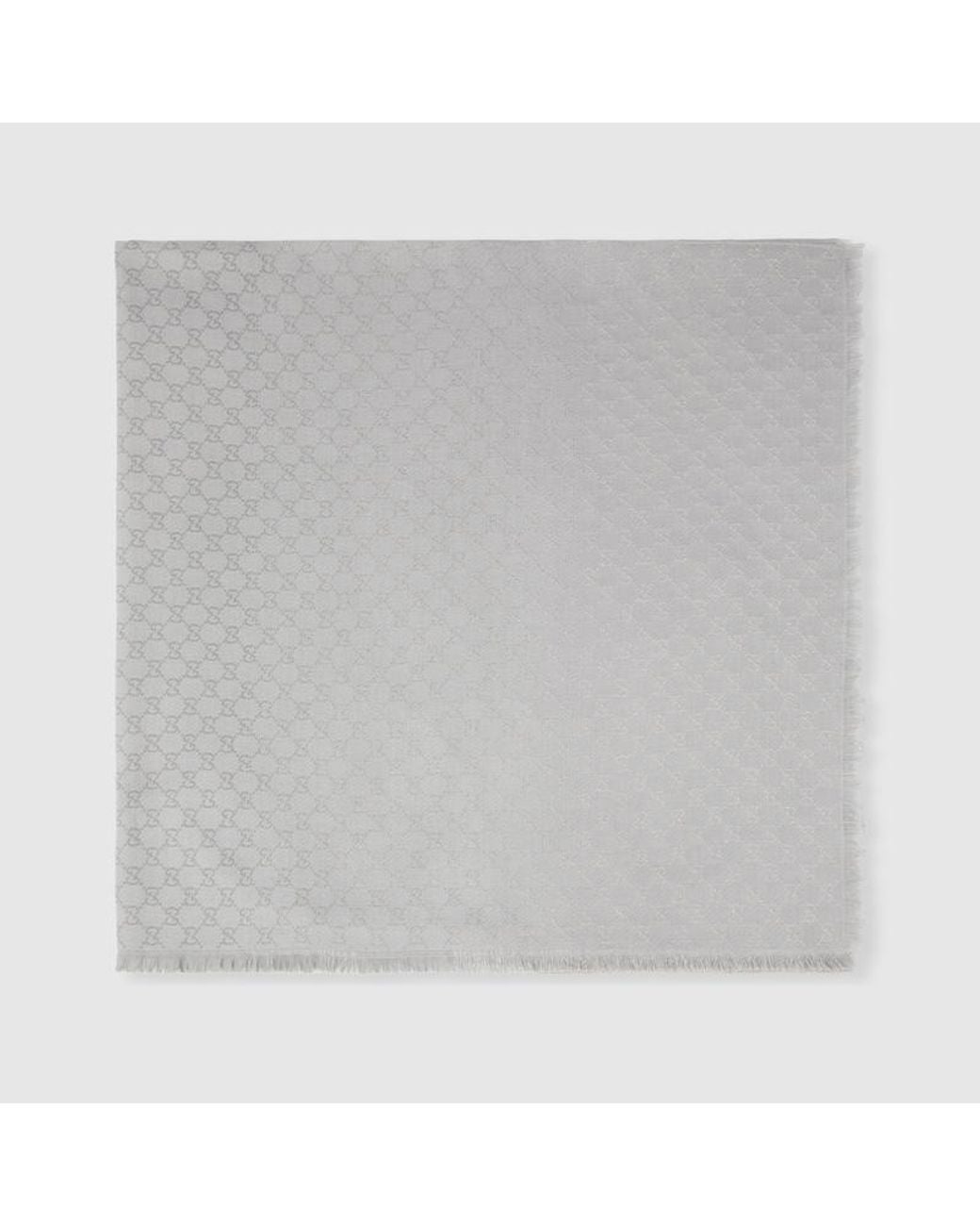 Gucci Gray Printed Gg Cotton Wool Lamé Shawl
