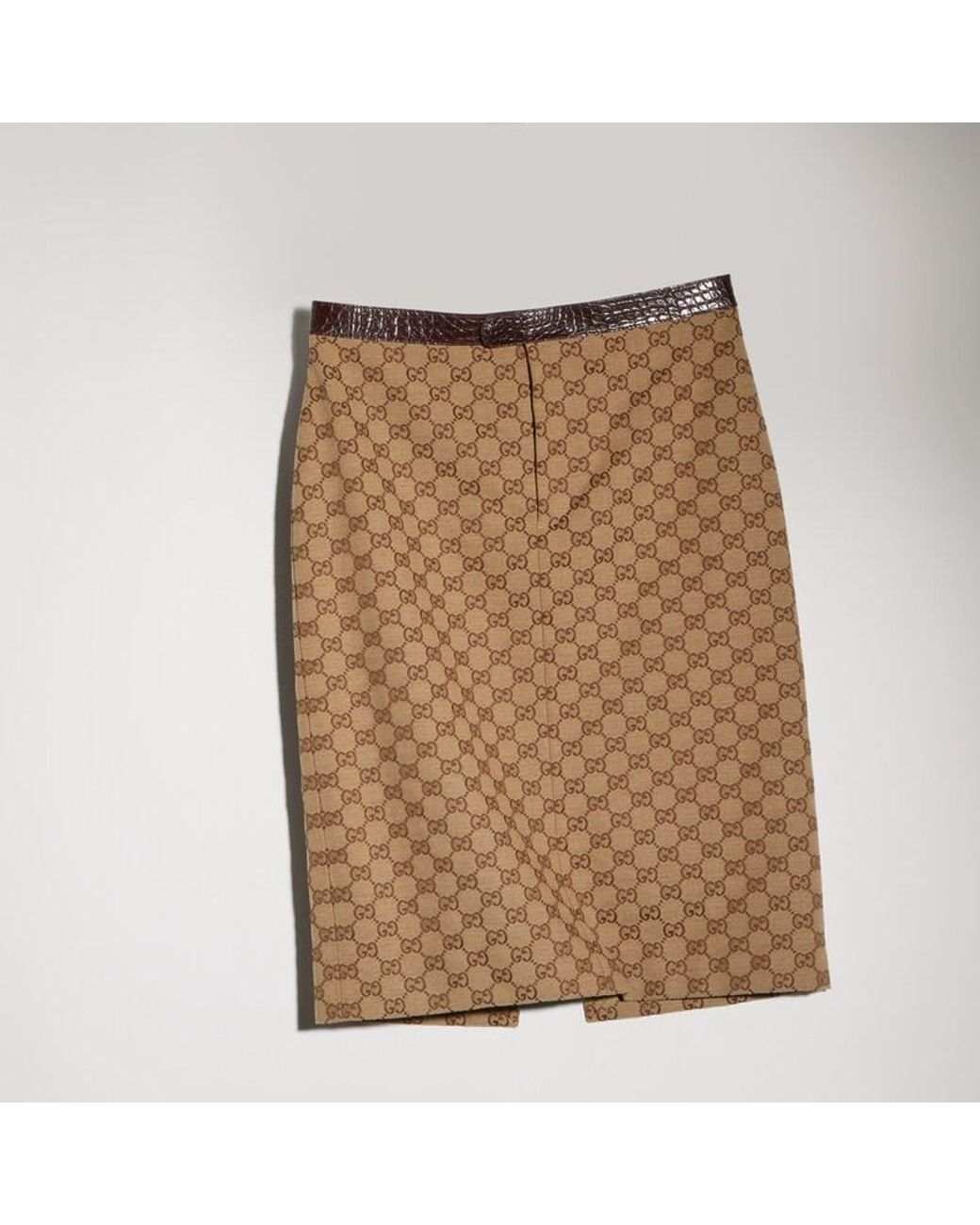 Gucci Brown Gg Cotton Canvas Skirt, Size 48 It, Ready-To-Wear