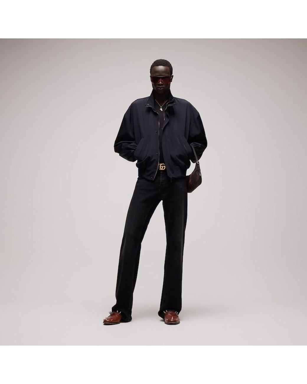 Gucci Black Light Cotton Acetate Faille Zip Jacket for men