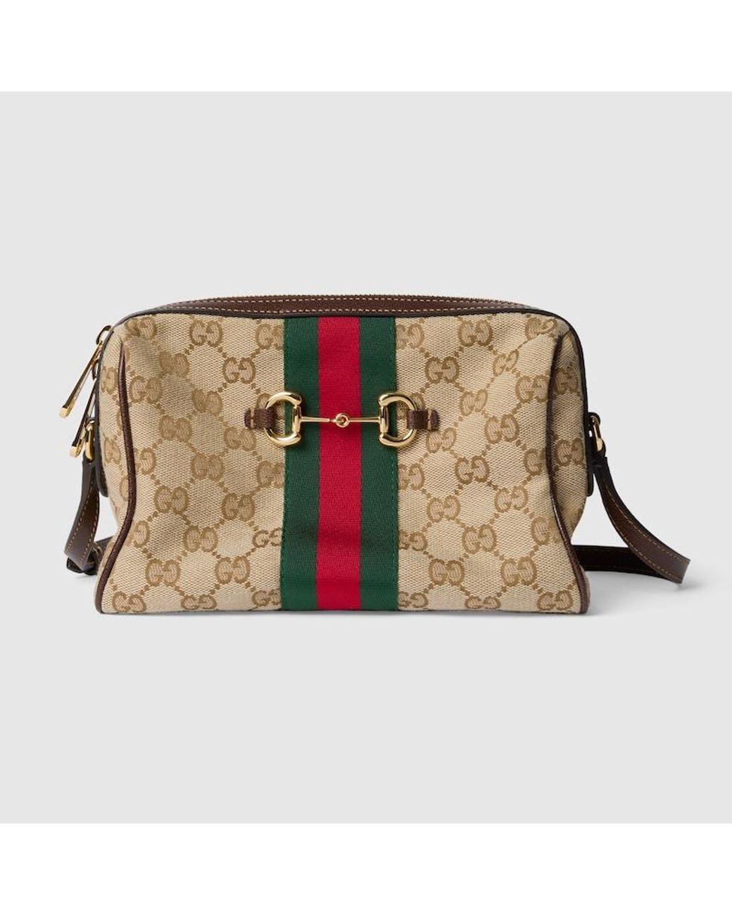 Gucci Natural Horsebit Web Small Camera Bag, Gg Canvas