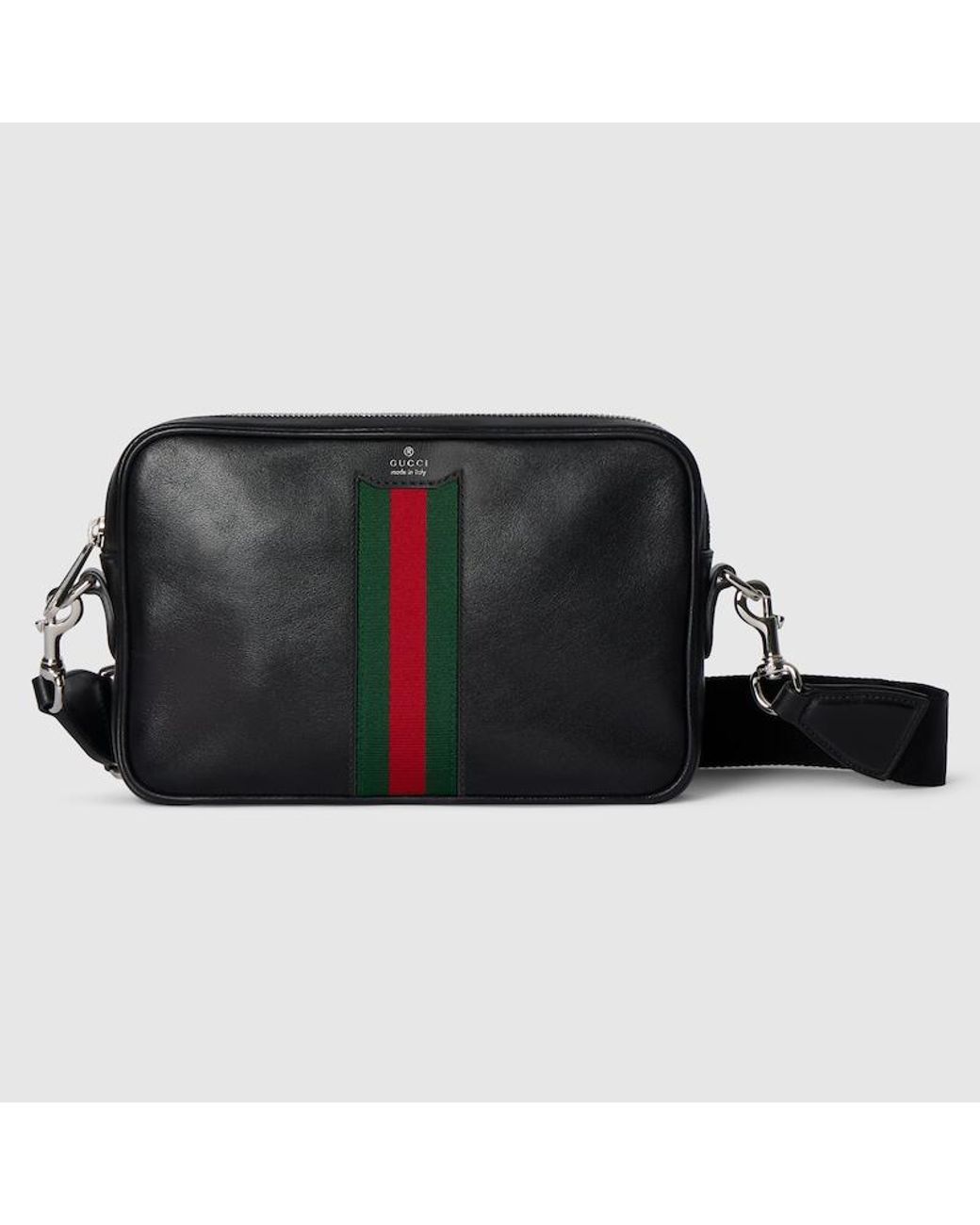 Gucci Black Web Trademark Small Crossbody Bag, Leather for men