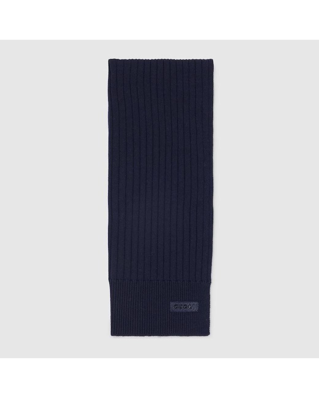 Gucci Blue Knit Wool Scarf With Logo for men