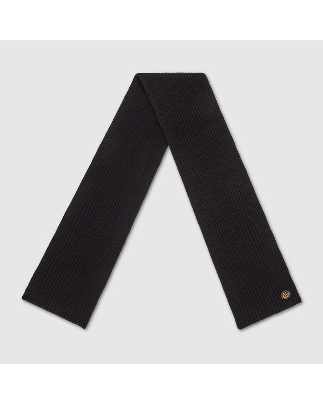Gucci Black Rib Knit Wool Cashmere Scarf