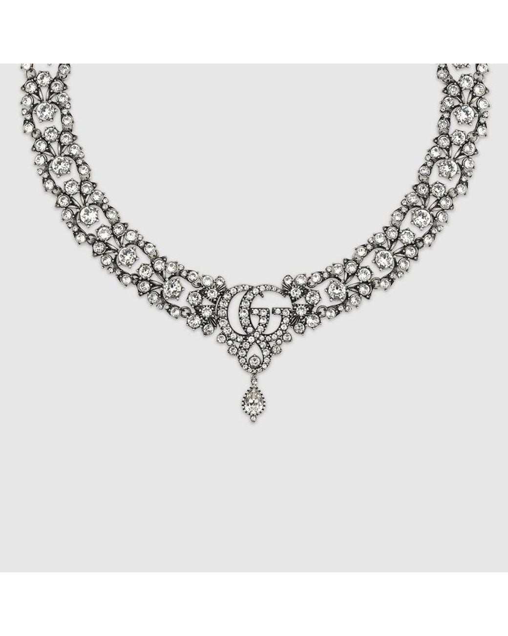 Gucci Metallic Gg Marmont Crystal Choker Necklace