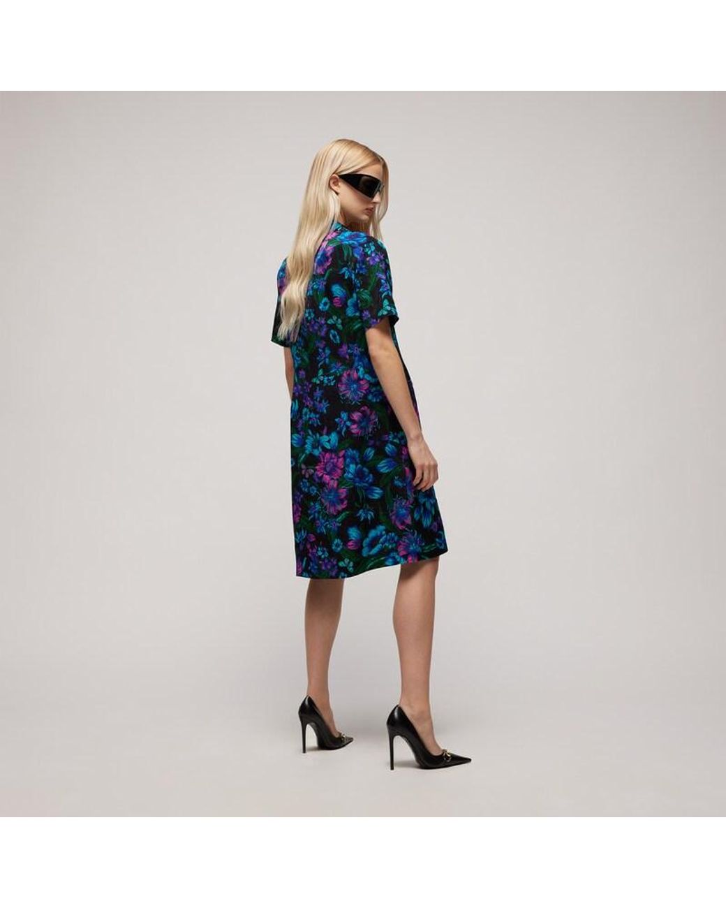 Gucci Blue Printed Silk Jacquard Chemisier Dress