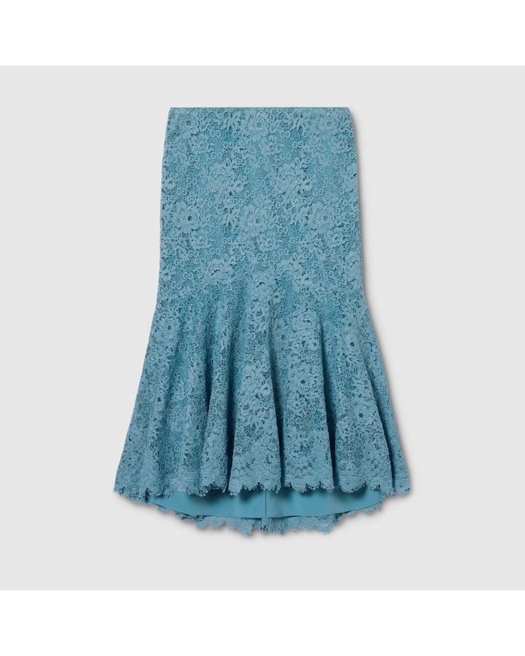 Gucci Blue Gg Flower Stretch Lace Skirt, Ready-To-Wear