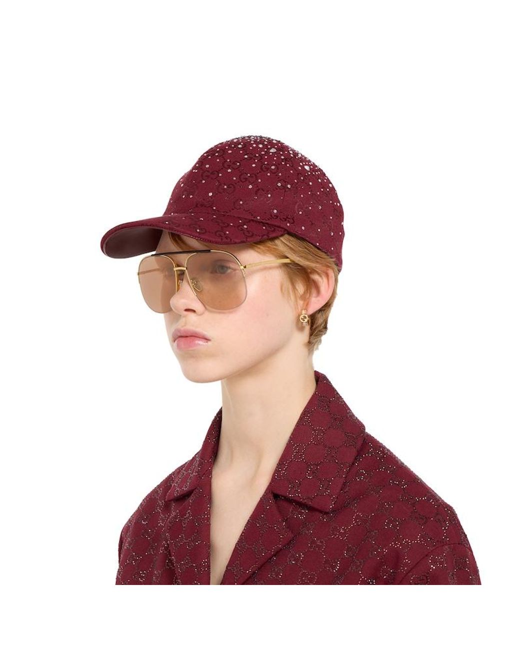 Gucci Red Gg Canvas Baseball Hat, Canvas