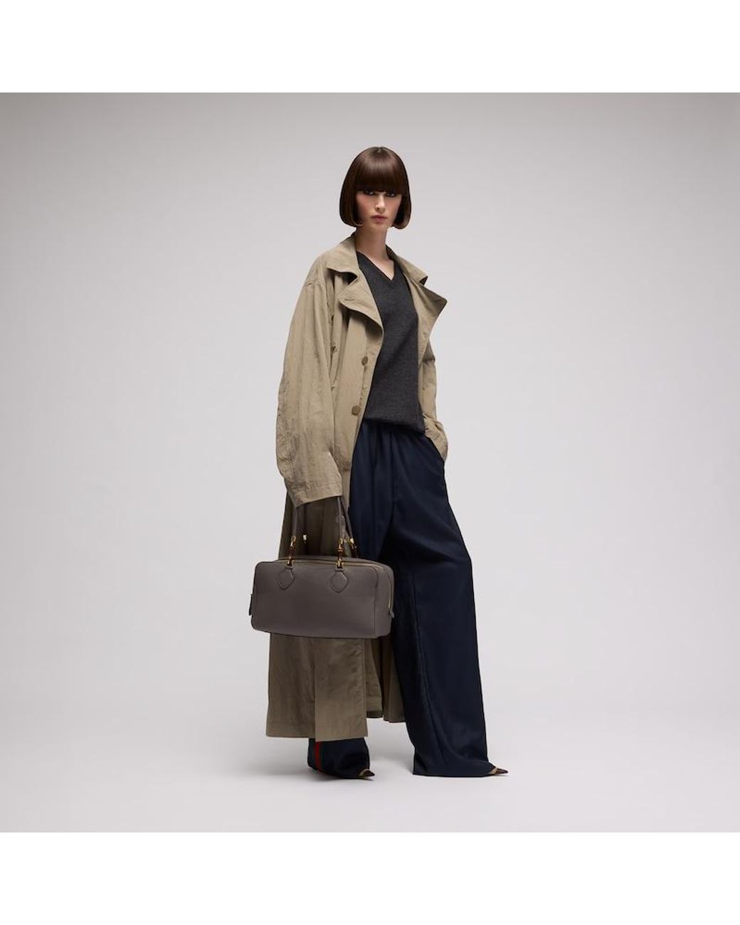 Gucci Gray Large Boston Bag With Bamboo
