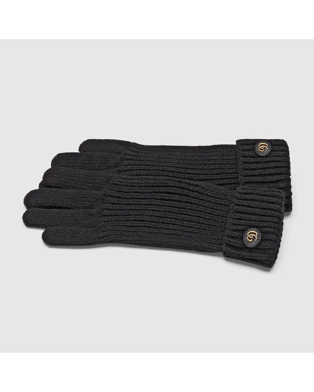 Gucci Black Rib Knit Wool Cashmere Gloves
