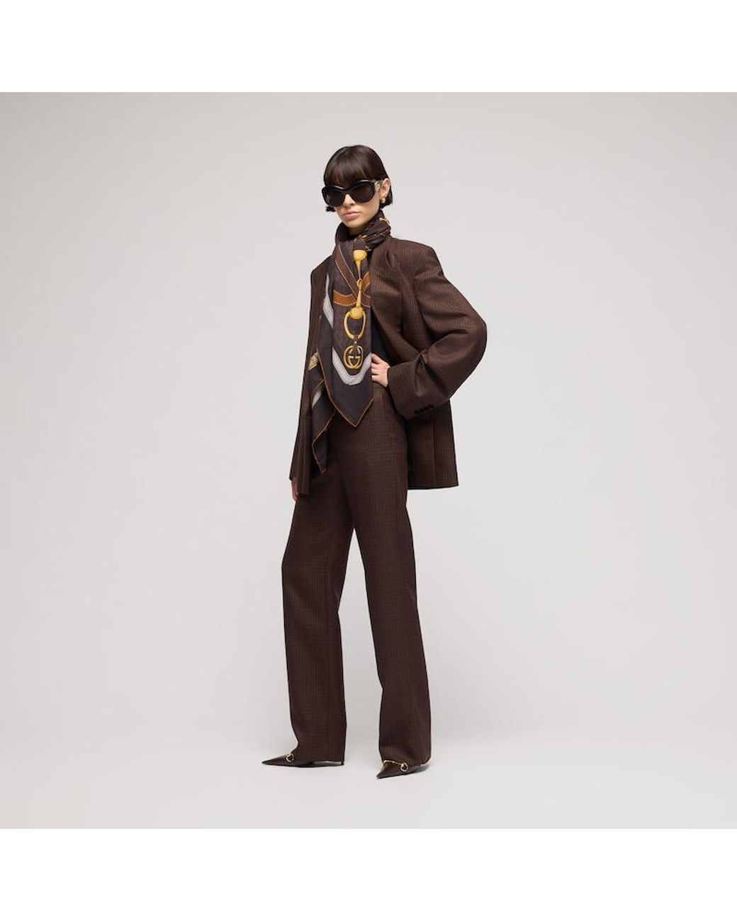 Gucci Brown Printed Gg Silk Twill Jacquard Shawl