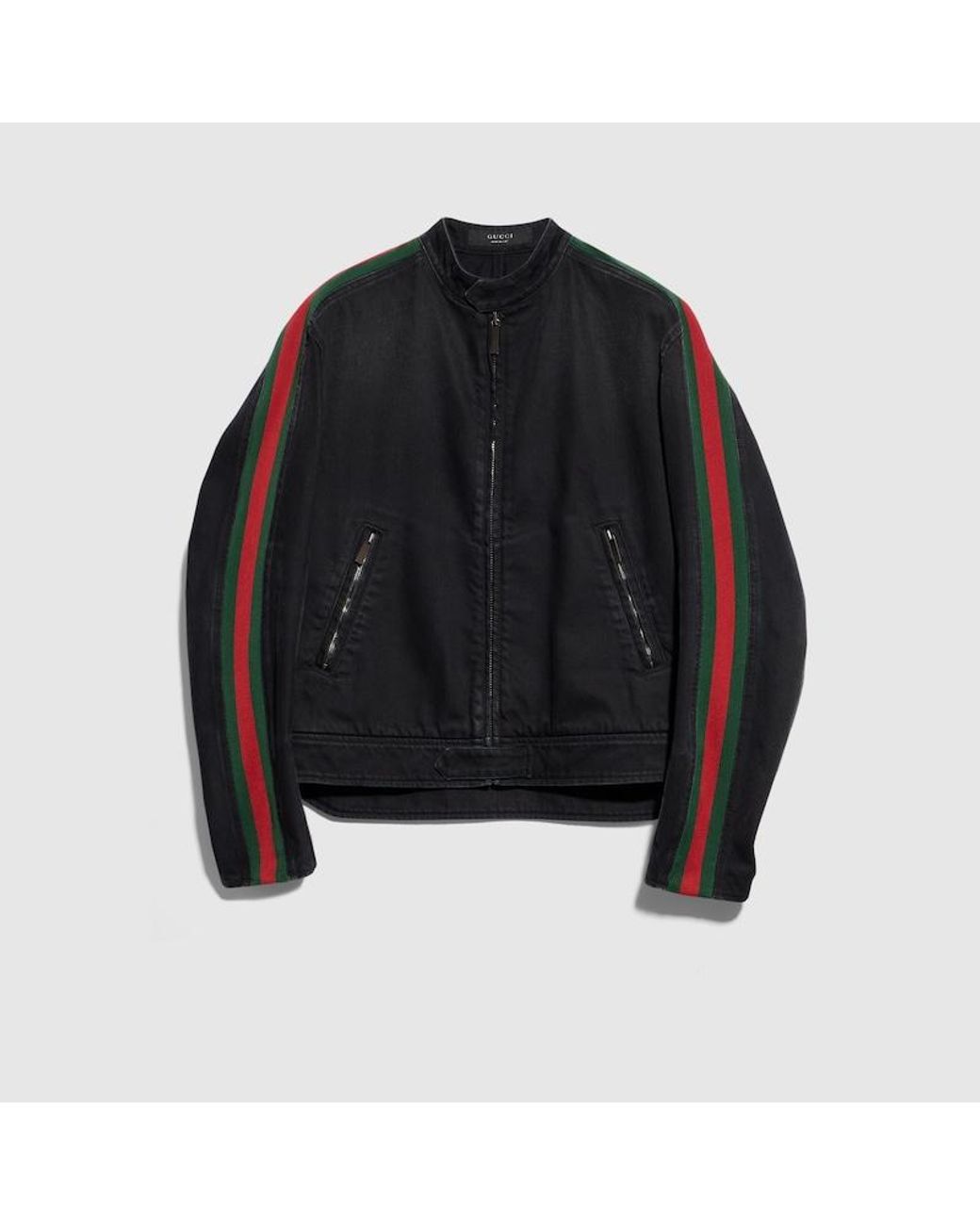Gucci Black Cotton Denim Biker Jacket With Web for men
