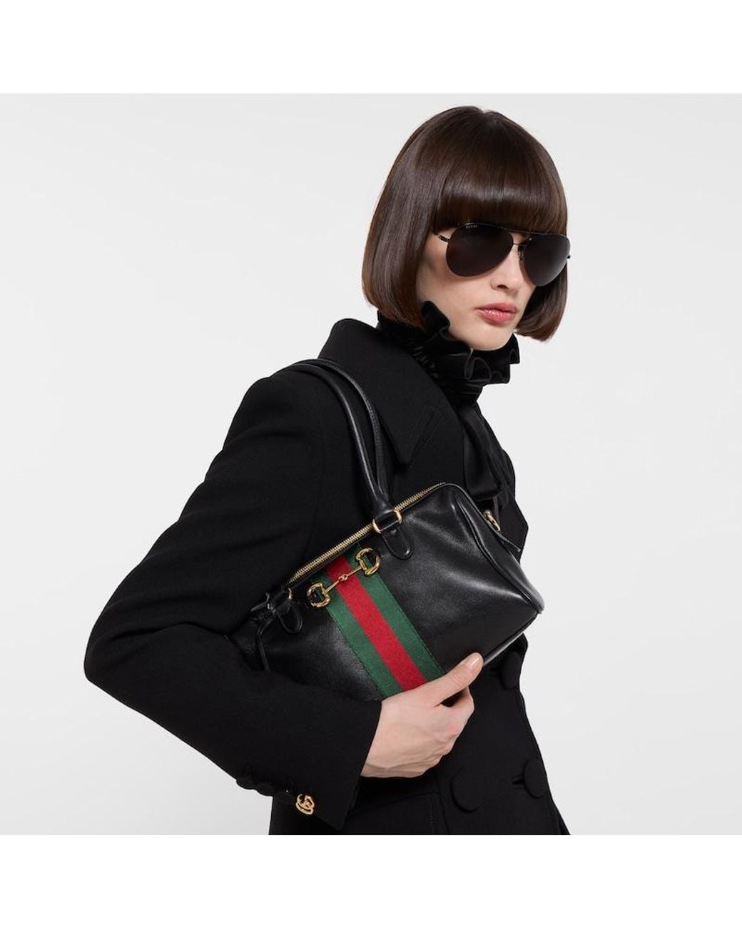 Gucci Black Borsetto Medium Boston Bag, Leather