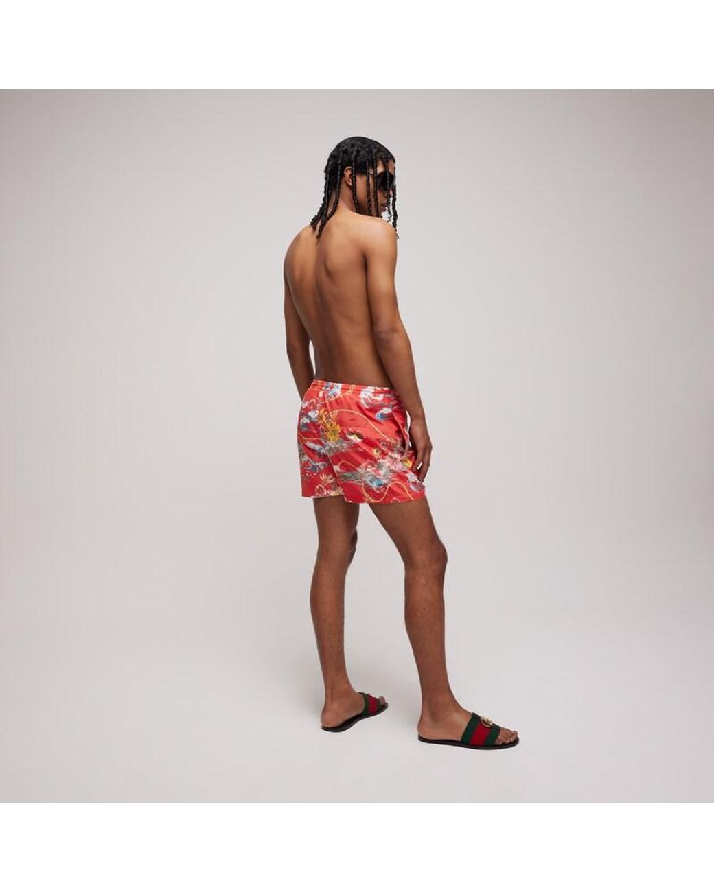 Gucci Red Printed Silk Twill Shorts for men