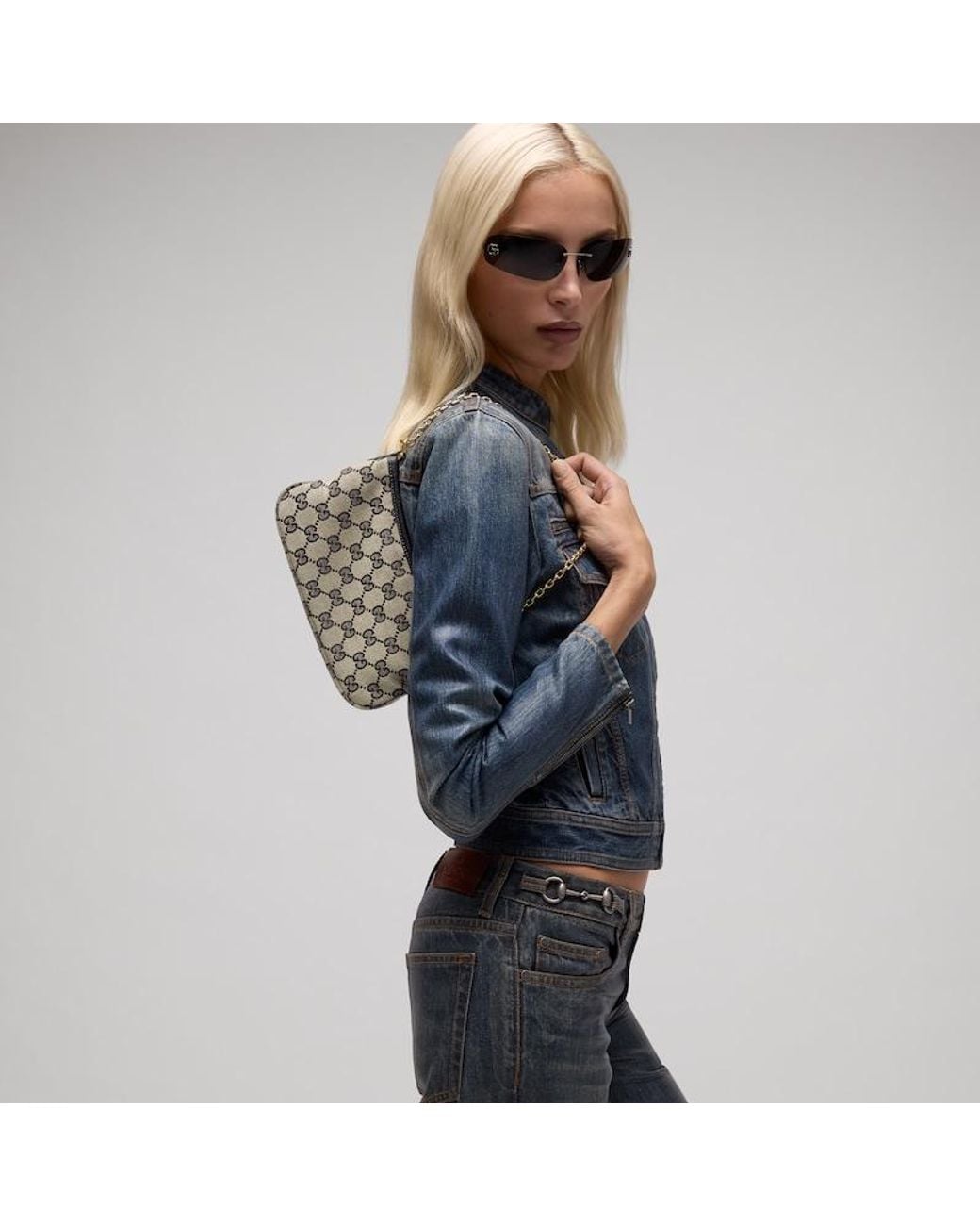 Gucci Metallic Gossip Small Shoulder Bag, Original Gg Fabric