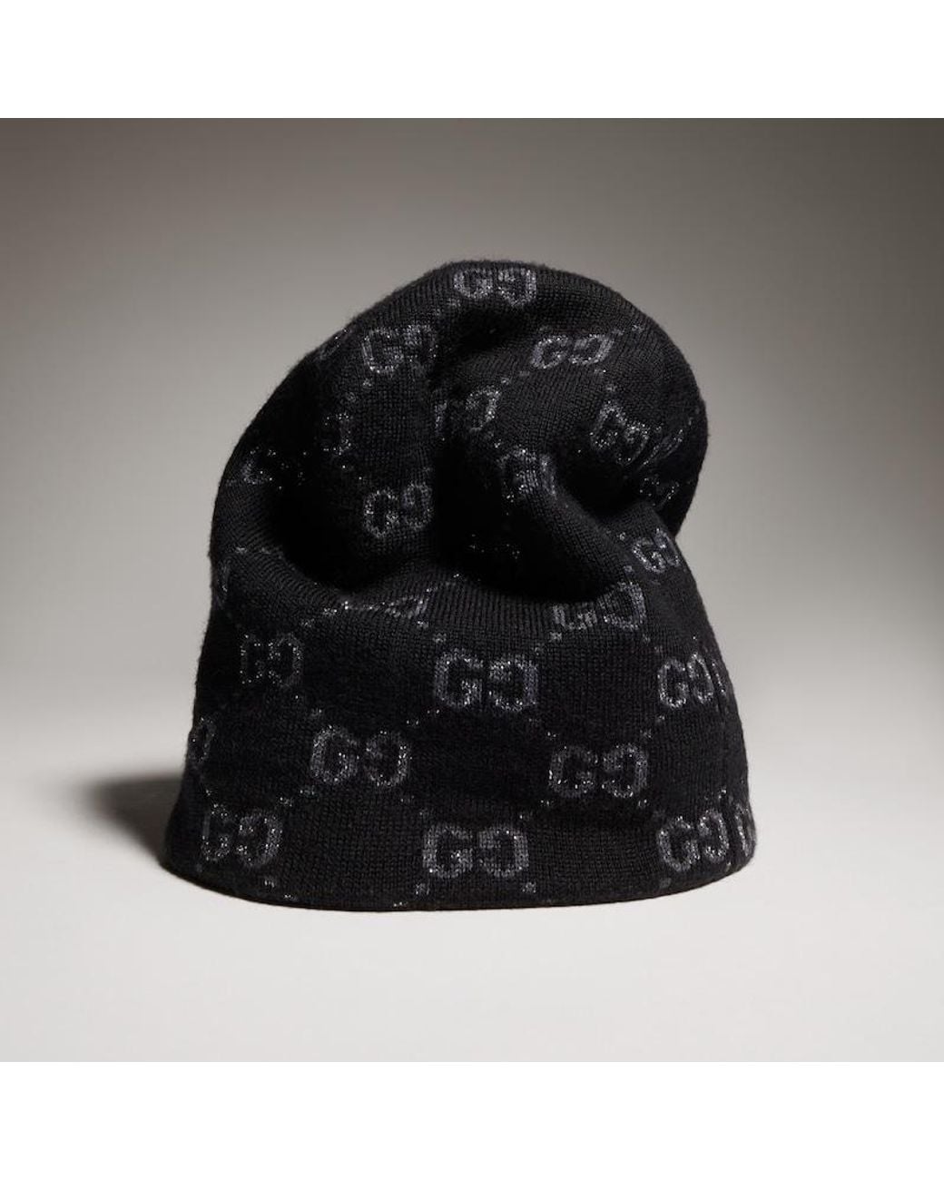 Gucci Black Gg Wool Viscose Lamé Jacquard Hat