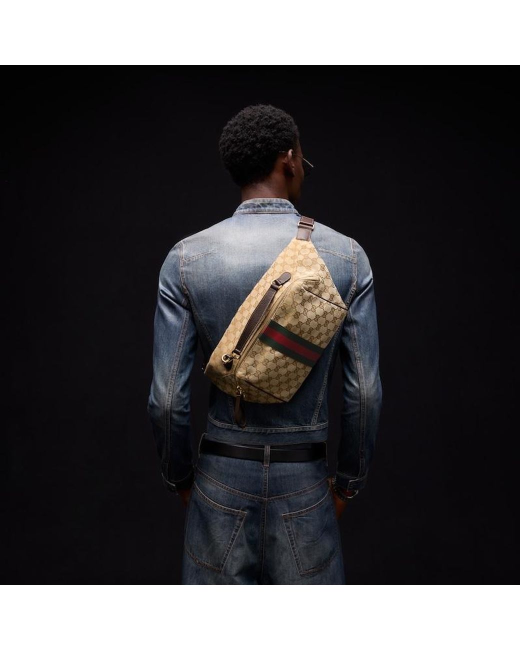 Gucci Brown Small Crossbody Bag With Web, Gg Canvas for men