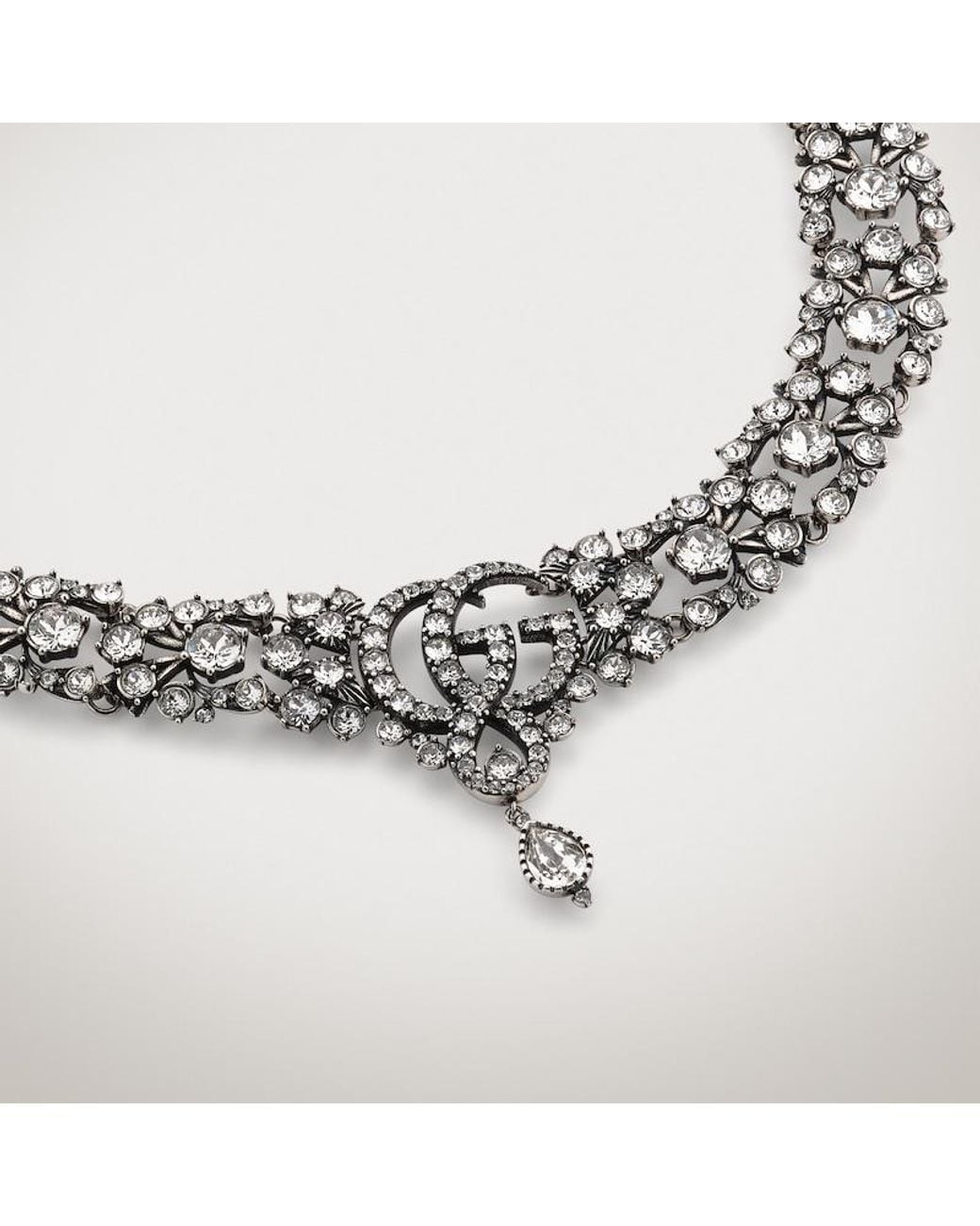 Gucci Metallic Gg Marmont Crystal Choker Necklace