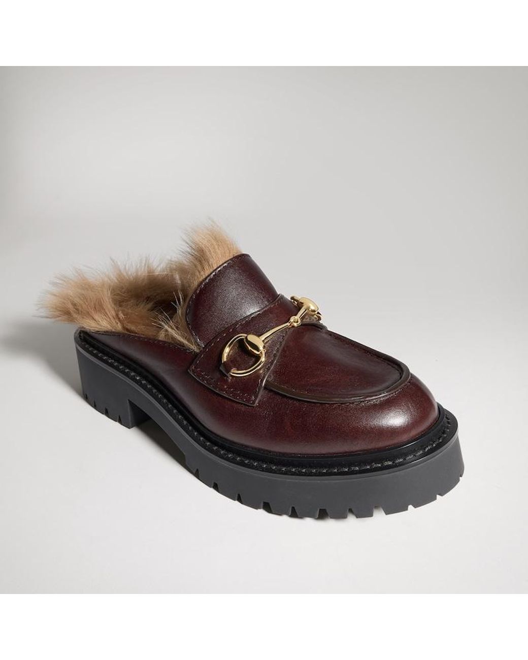 Gucci Brown Mule With Horsebit And Lug Sole, Leather