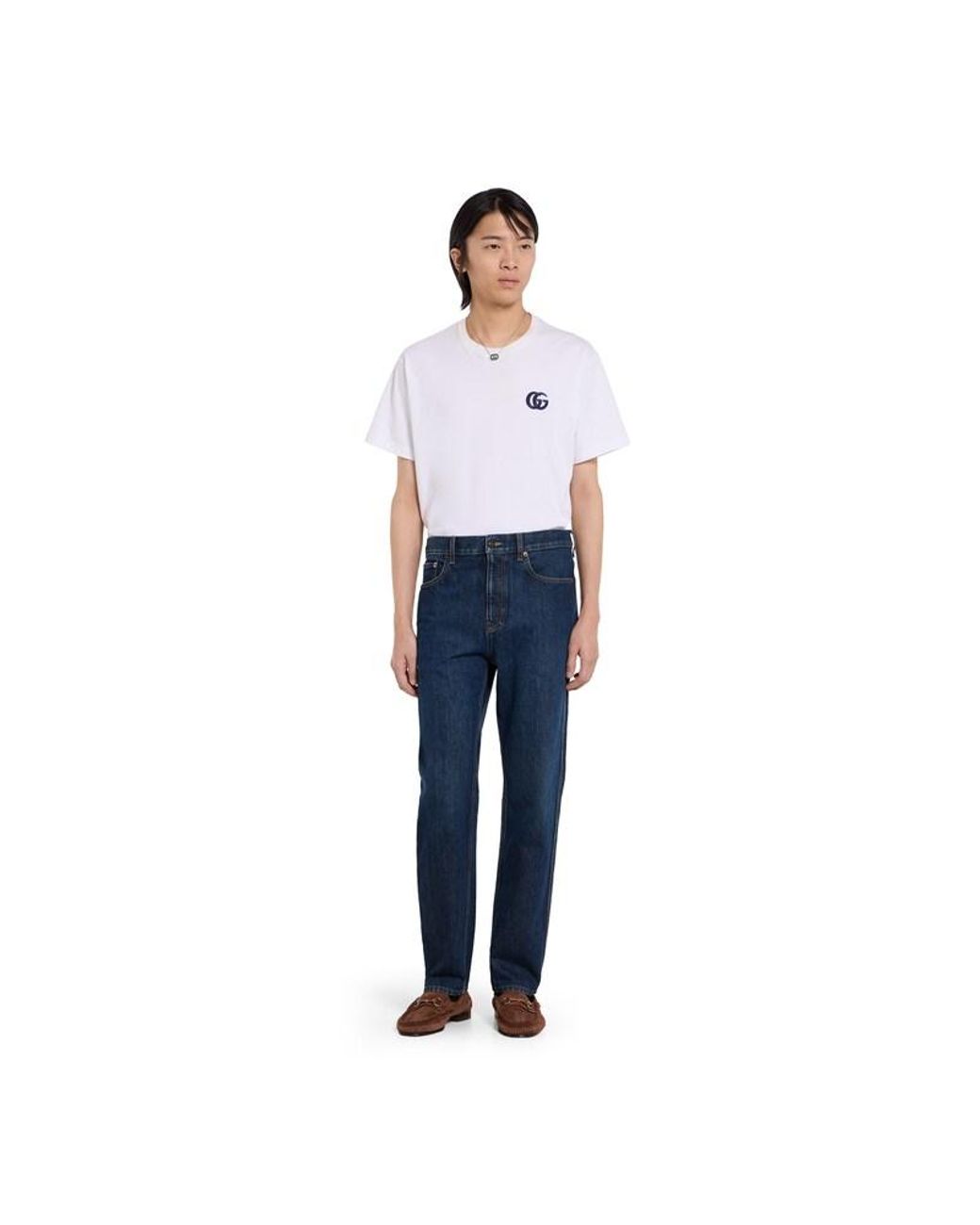 Gucci Blue Slim Fit Cotton Denim Trousers for men