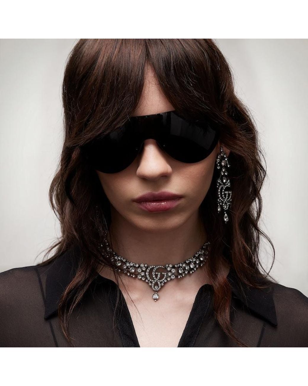 Gucci Metallic Gg Marmont Crystal Choker Necklace