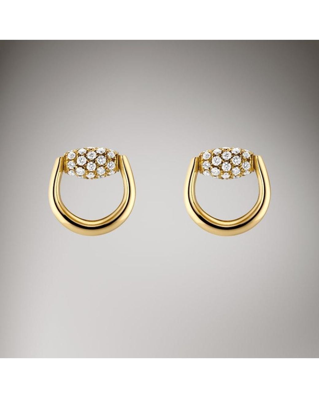 Gucci Metallic Horsebit Diamond 18K Stud Earrings