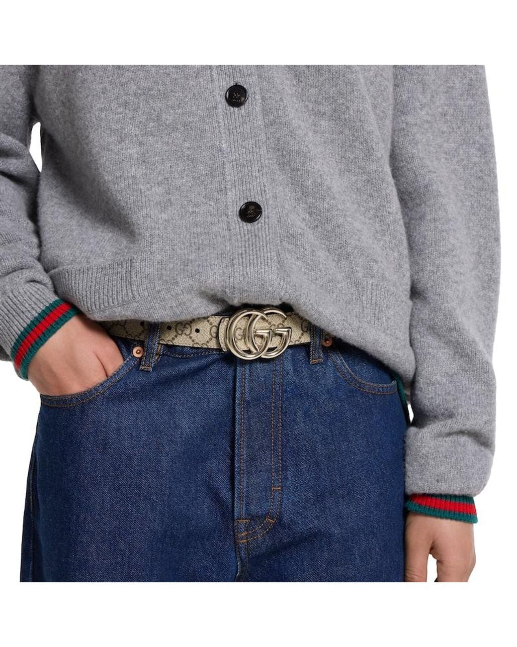 Gucci Black Reversible Gg Marmont Belt, Gg Canvas
