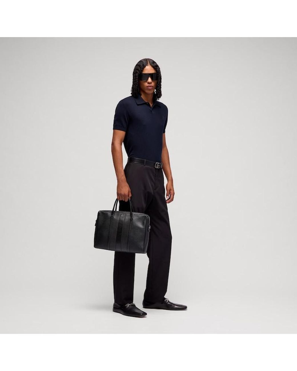 Gucci Black Web Trademark Medium Briefcase, Leather for men
