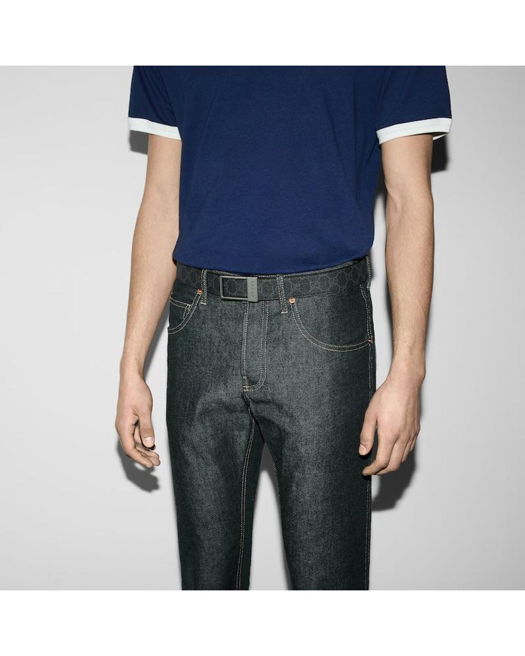 Gucci Black Gg Belt With Rectangular Buckle, Size 65 for men