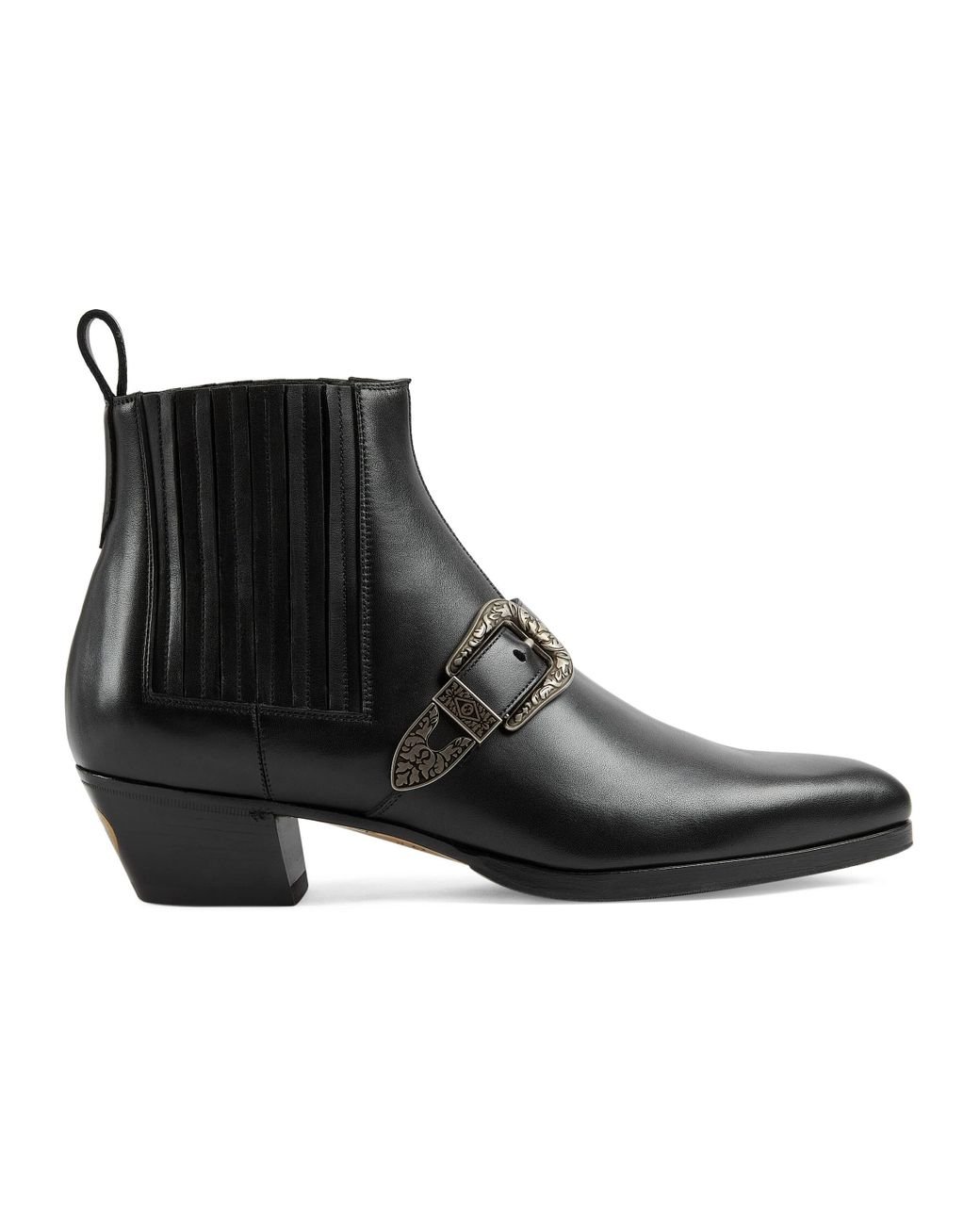 Gucci Leather Ankle Boot With Buckle in Black for Men - Lyst