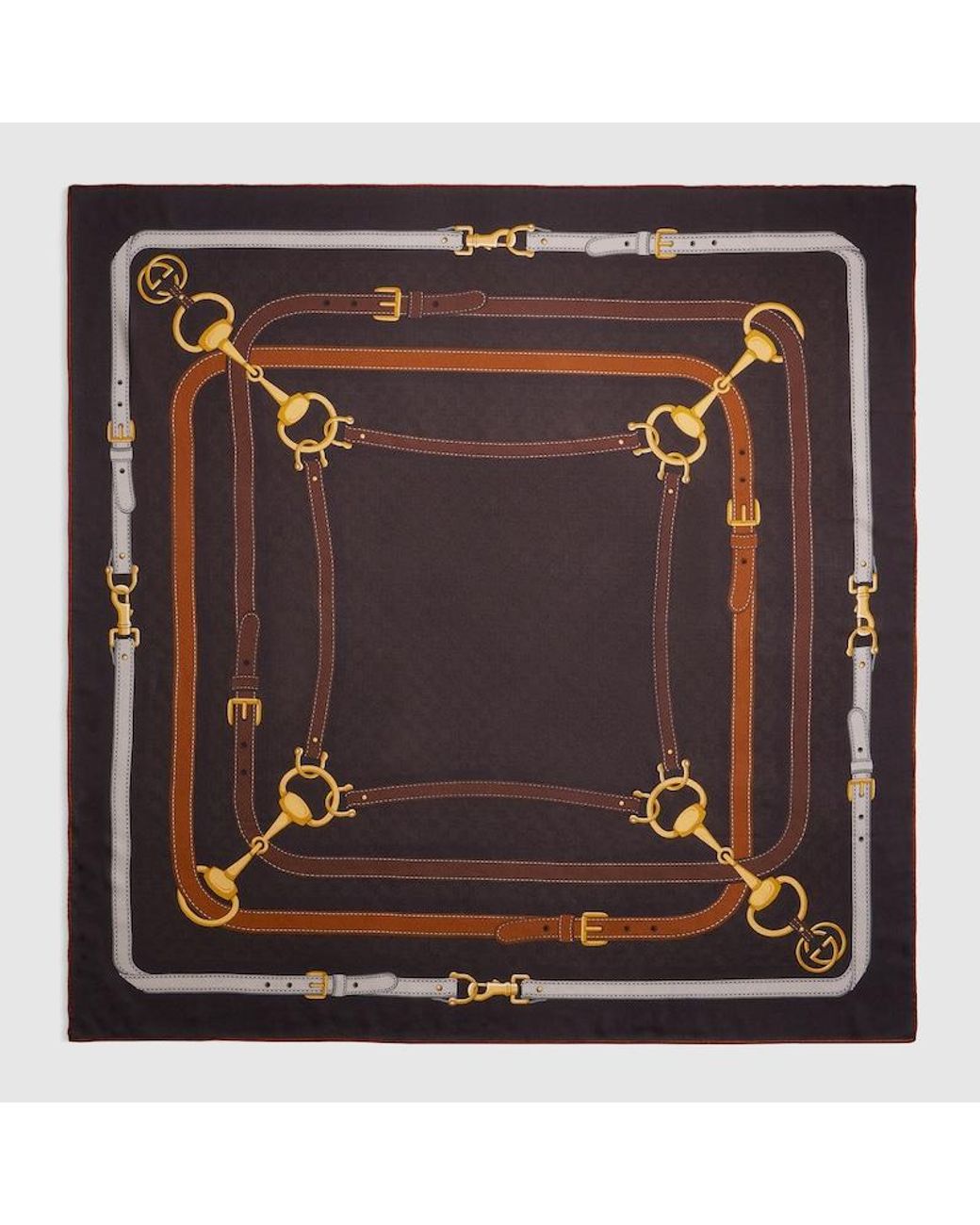 Gucci Brown Printed Gg Silk Twill Jacquard Shawl
