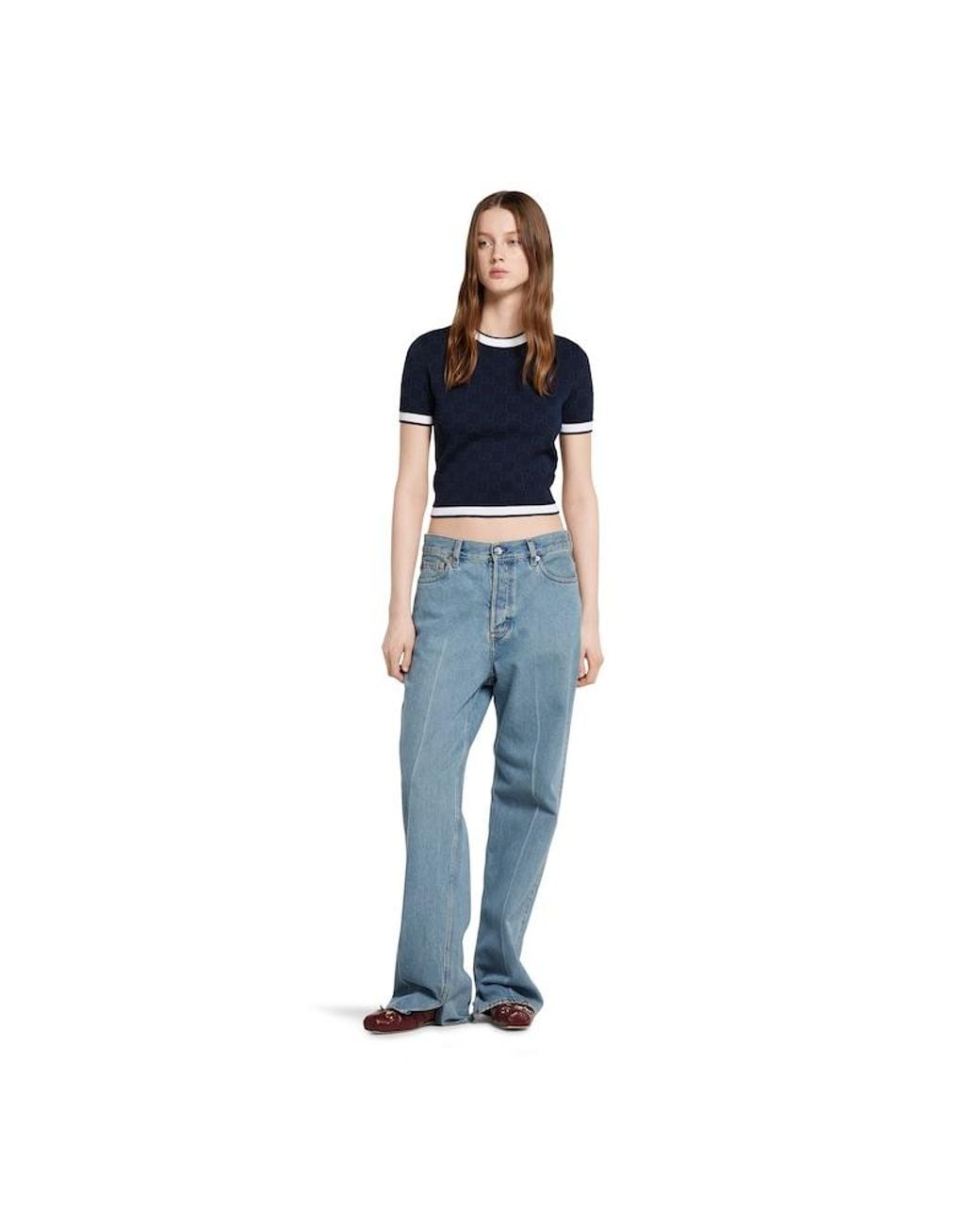 Gucci Blue Gg Fine Cotton Jacquard Top