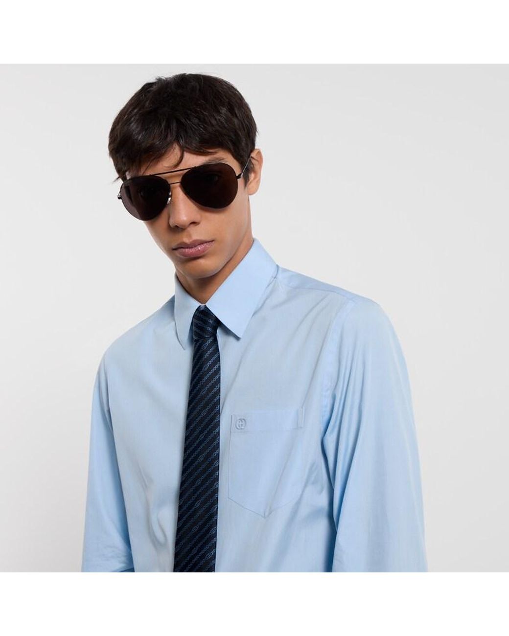 Gucci Blue Interlocking G Chain Silk Tie for men