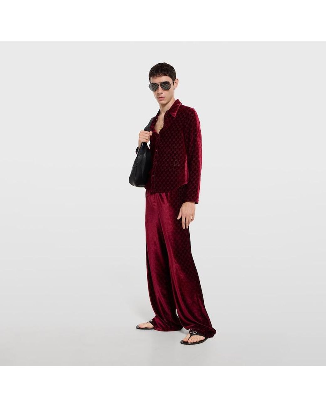 Gucci Red Gg Velvet Devoré Sportswear Pants for men