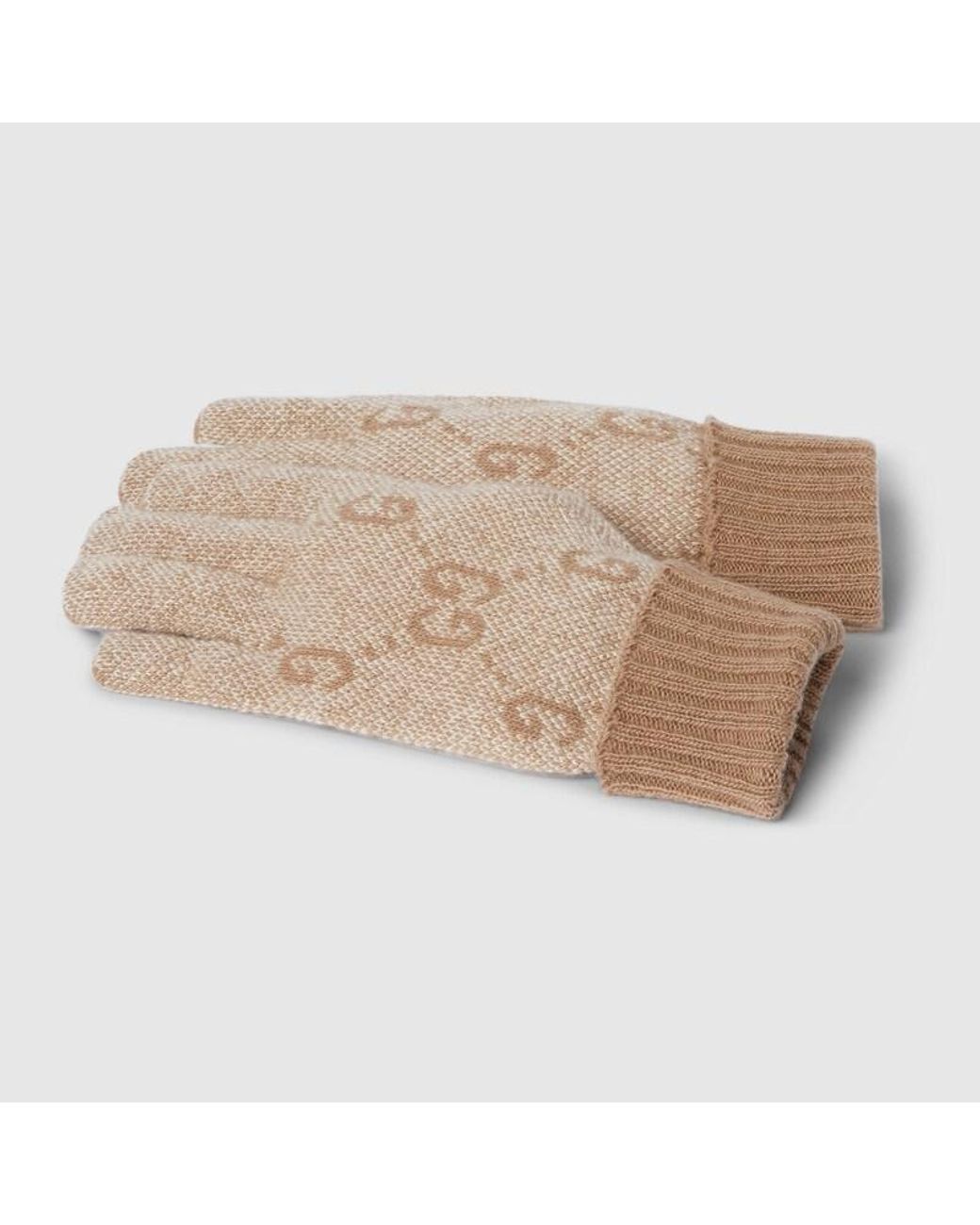 Gucci Natural Gg Cashmere Lamé Gloves