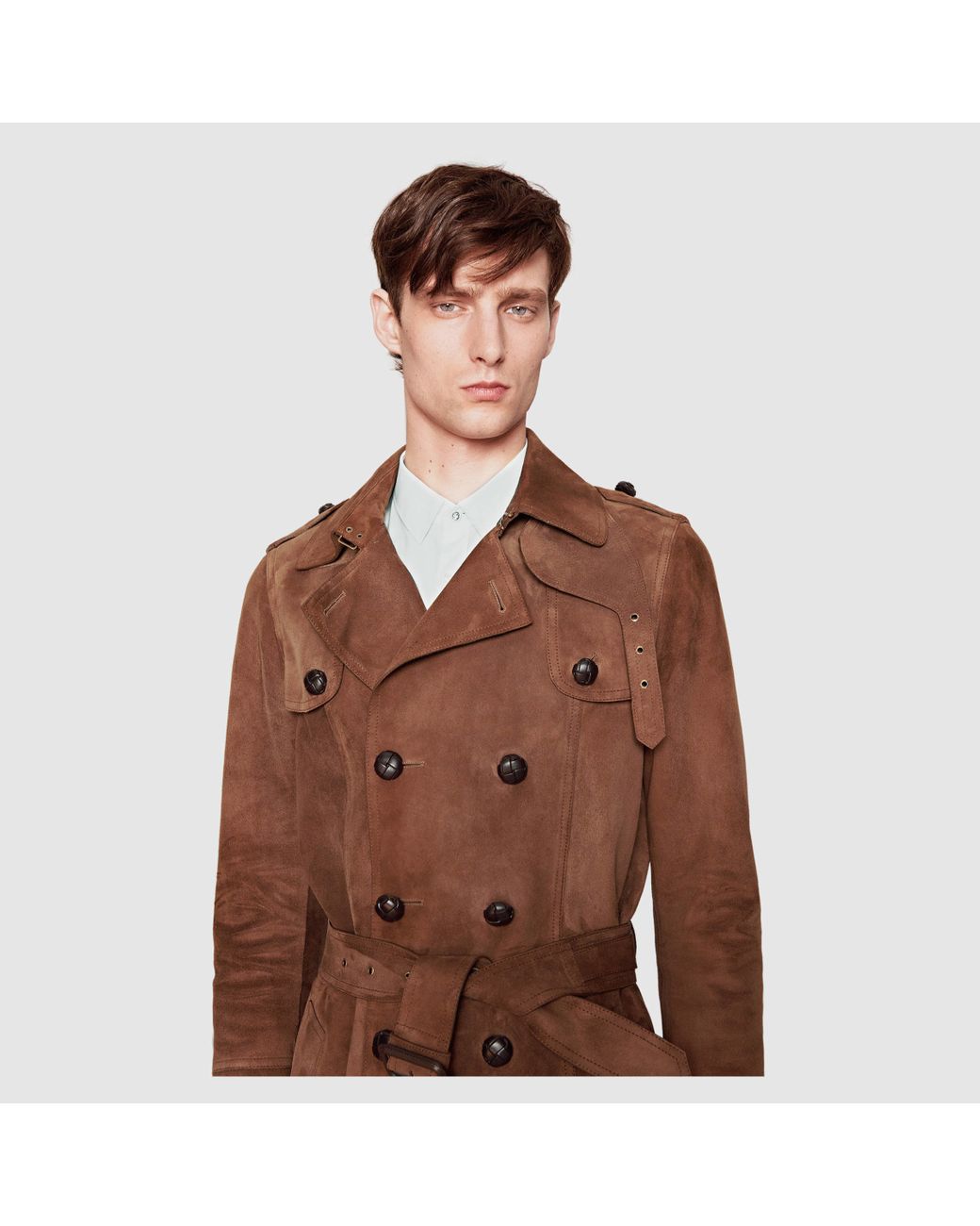 Gucci Suede Trench Coat in Brown for Men | Lyst