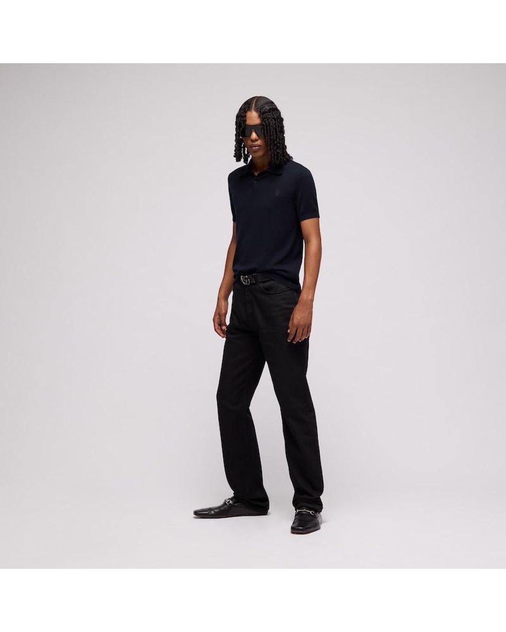 Gucci Blue Knit Cashmere Polo Shirt With Embroidery for men