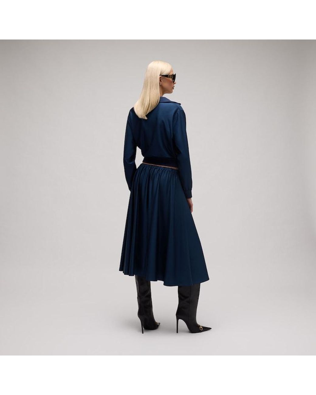 Gucci Blue Printed Shiny Fluid Stretch Silk Skirt