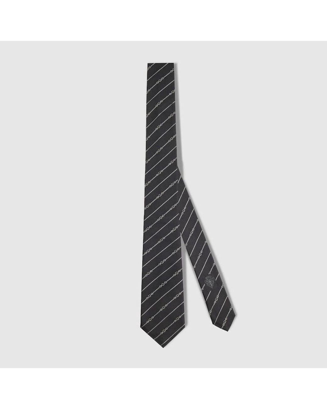 Gucci Gray Interlocking G Belt Silk Tie for men