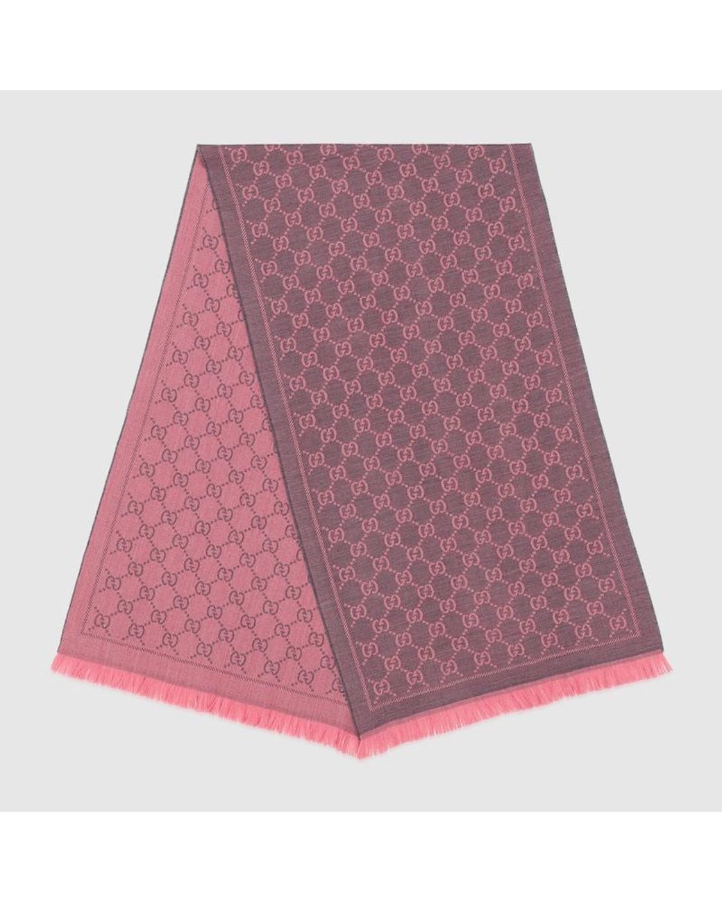 Gucci Pink Gg Jacquard Wool Scarf