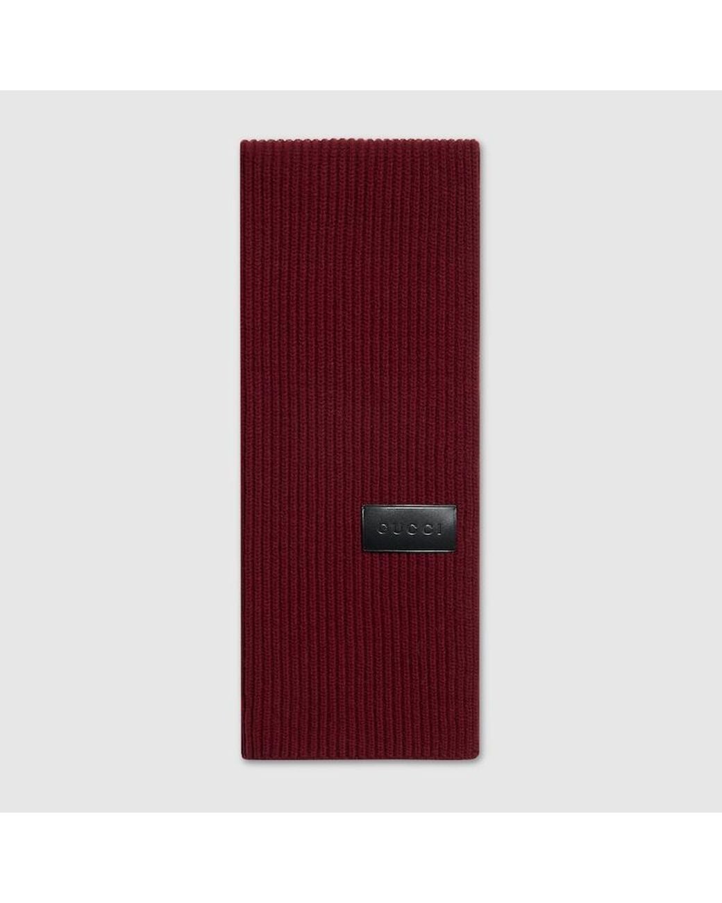 Gucci Red Ribbed Wool Cashmere Scarf