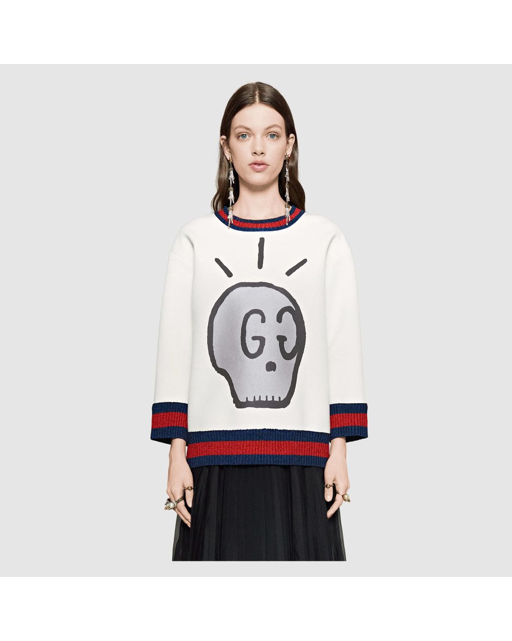 Gucci Ghost Cotton Sweatshirt in White | Lyst