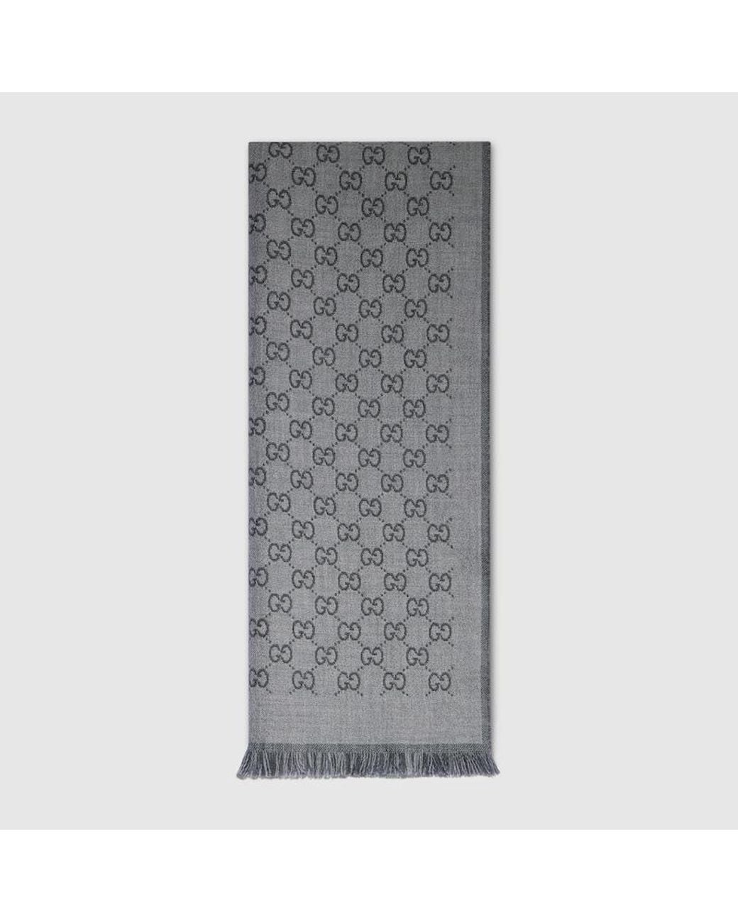 Gucci Gray Reversible Wool Jacquard Scarf for men