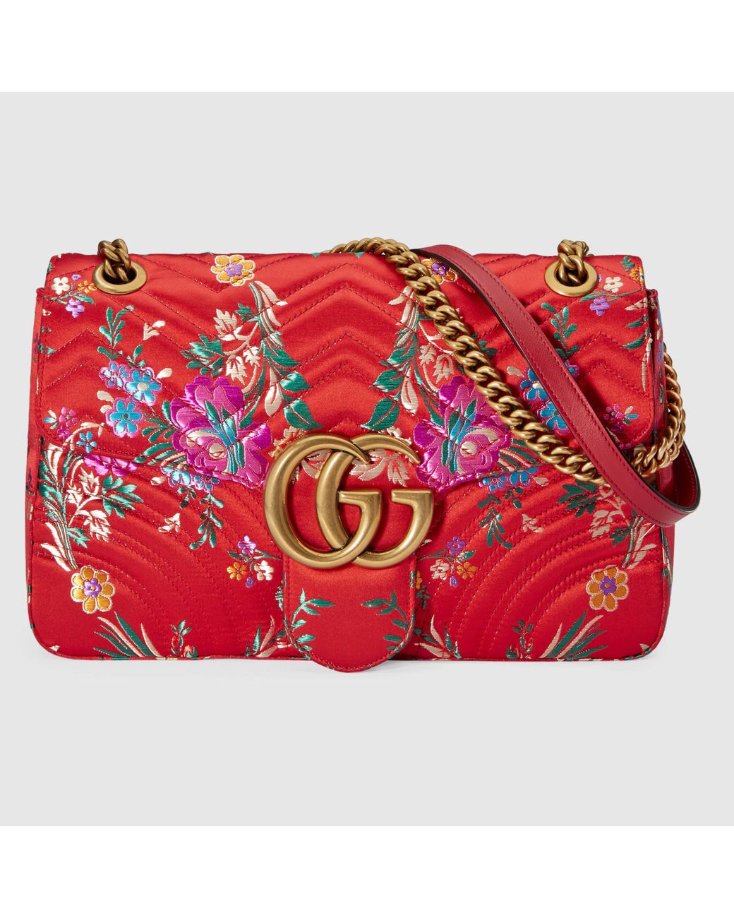 Gucci Gg Marmont Floral Jacquard Shoulder Bag in Red | Lyst