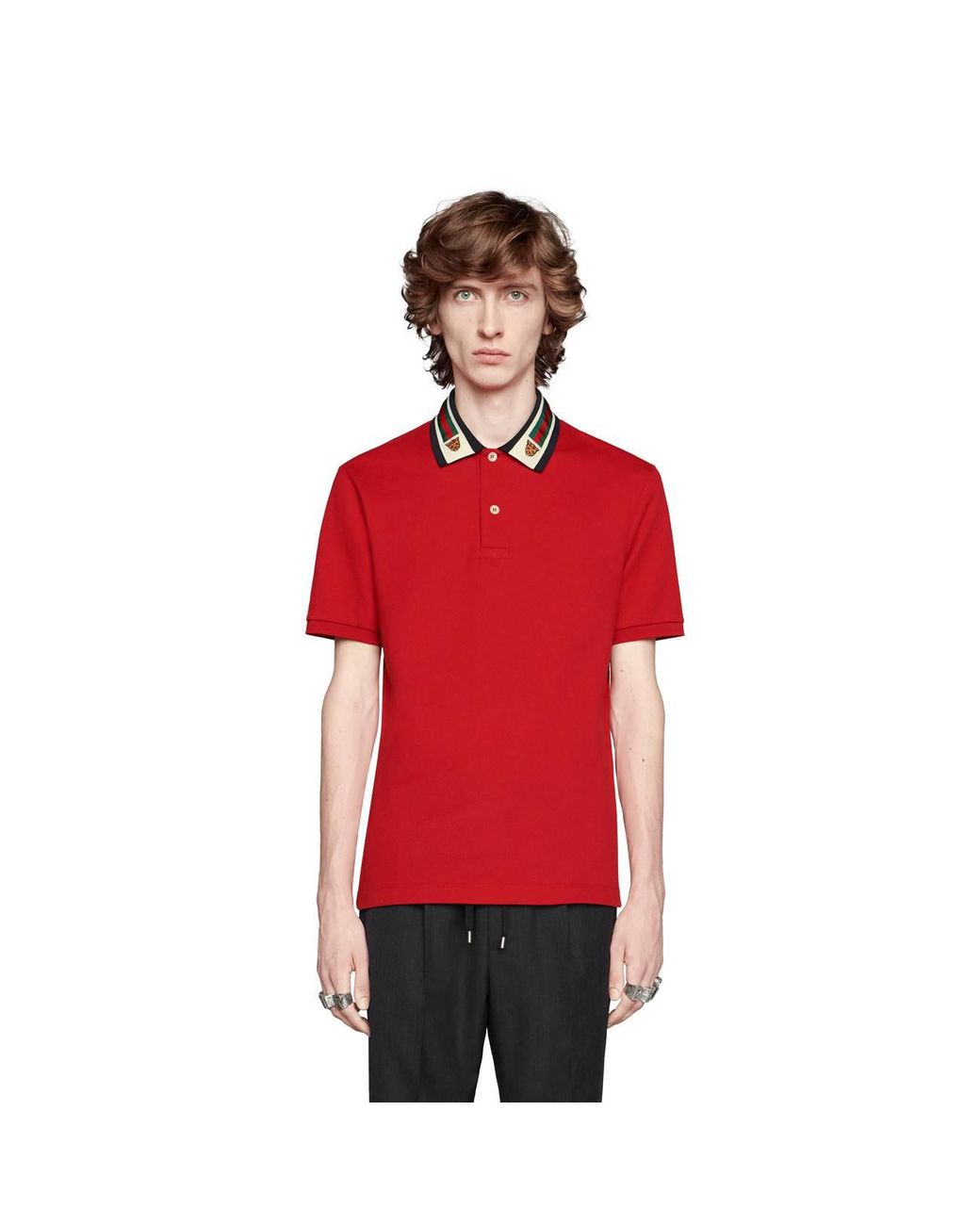 Gucci cotton polo with web and feline top head