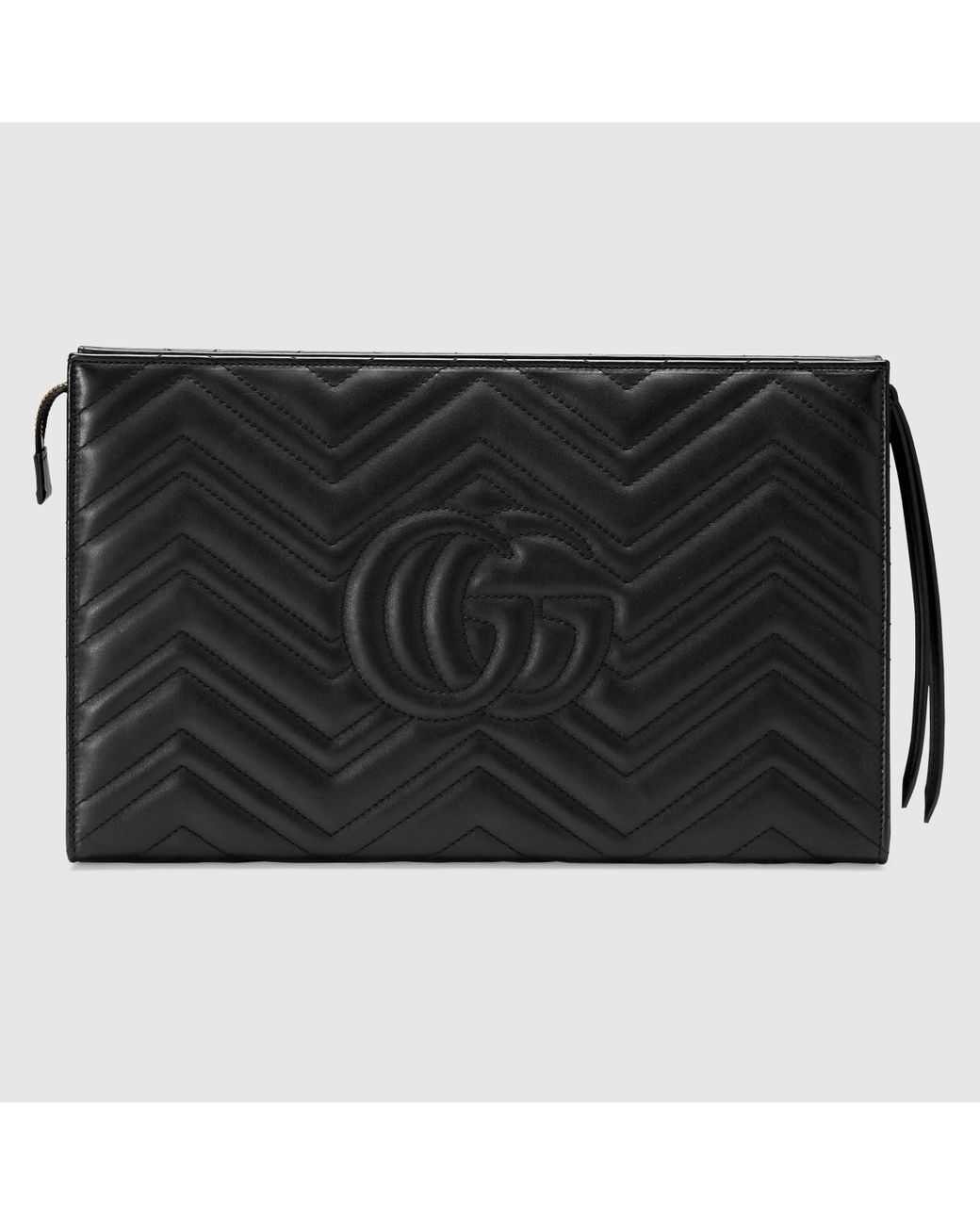 Black Leather GG Marmont Matelassé Mini Bag Zip Top Closure