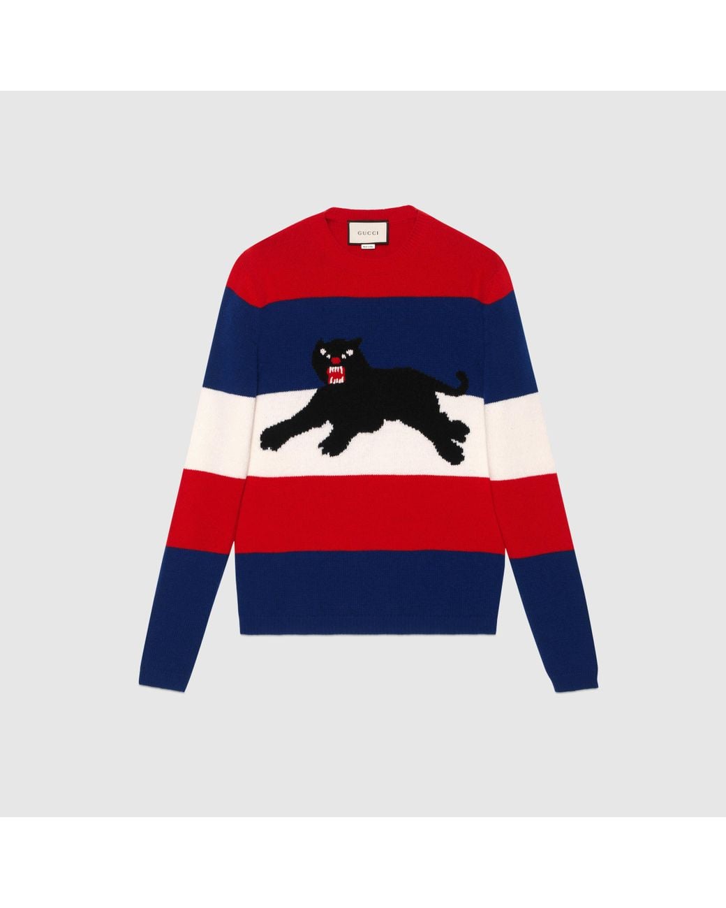 Gucci Wool Sweater With Jacquard Panther in Blue for Men | Lyst 