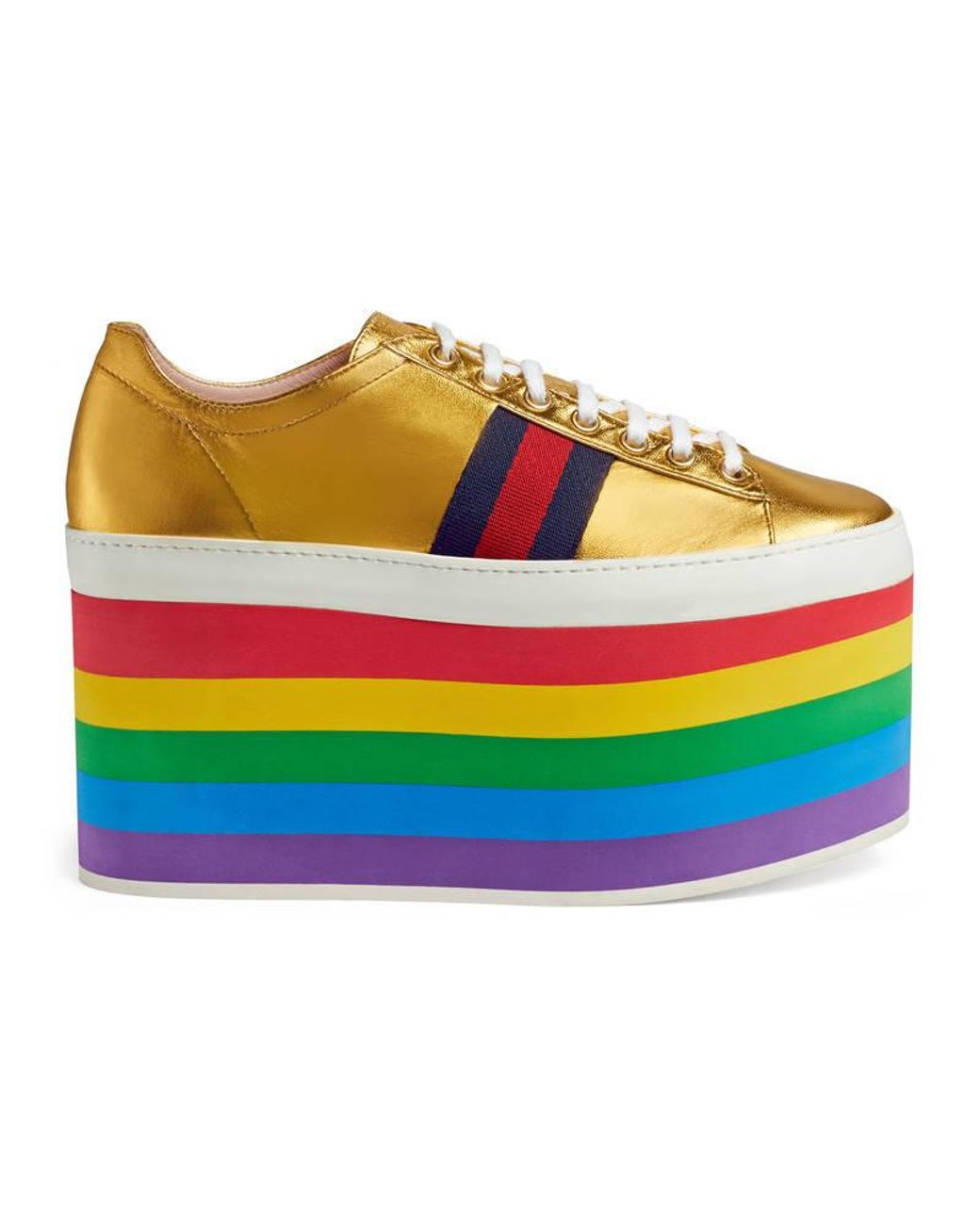 Gucci Peggy Rainbow Platform Leather Sneakers | Lyst