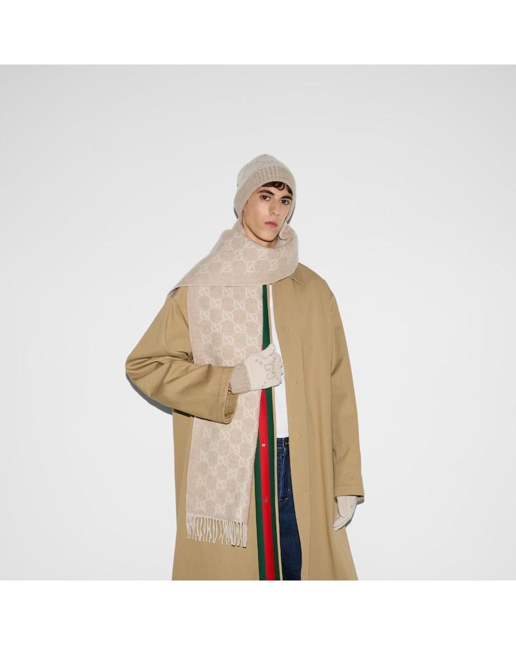 Gucci Natural Gg Cashmere Jacquard Hat