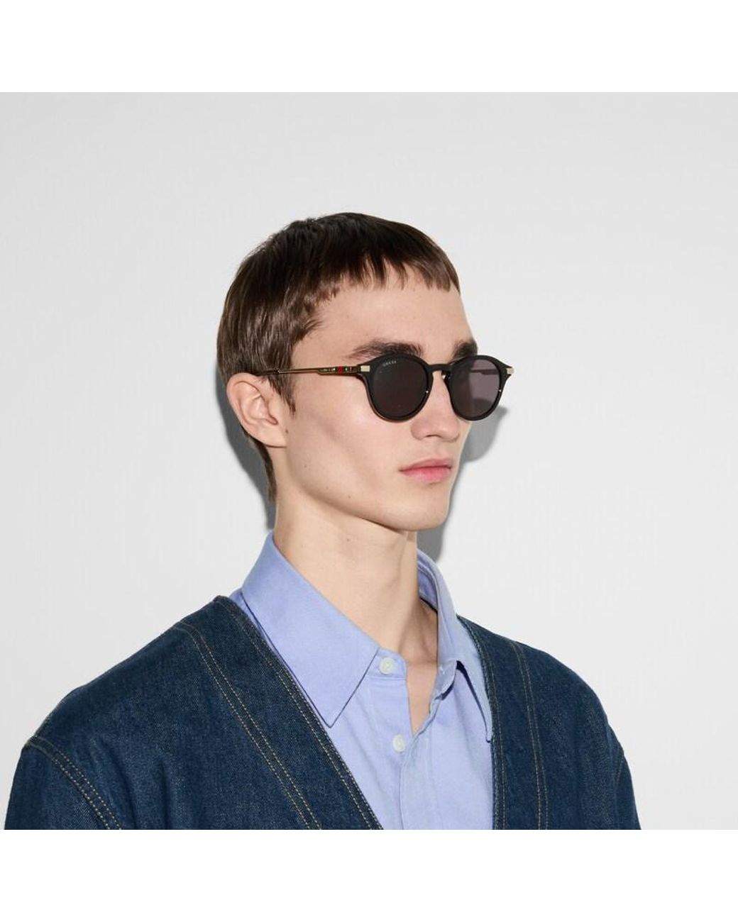 Gucci Brown Round Frame Sunglasses for men